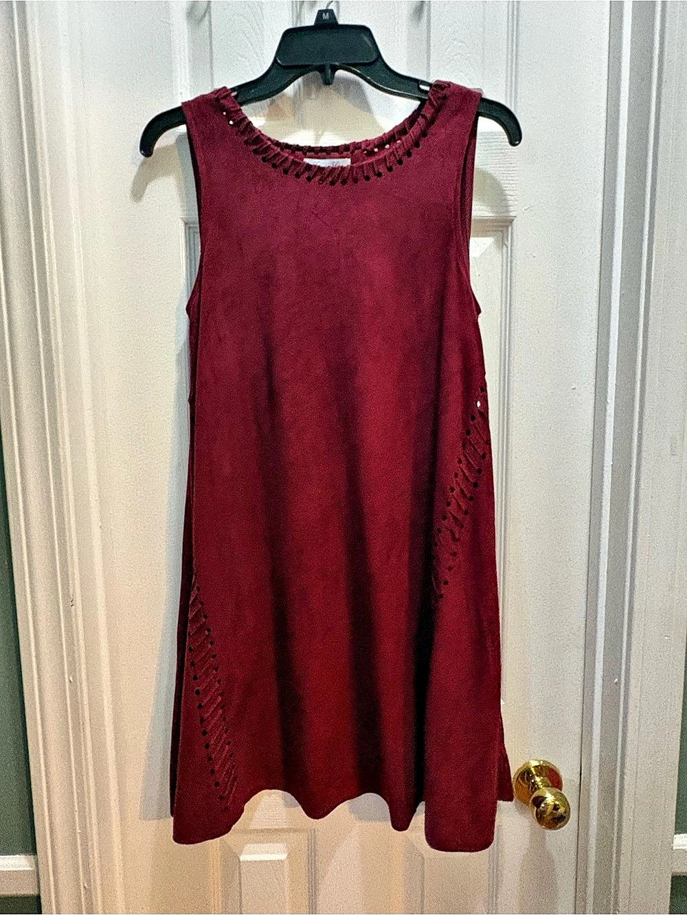 She + Sky Suede Cutout Mini Dress in Red Size Small